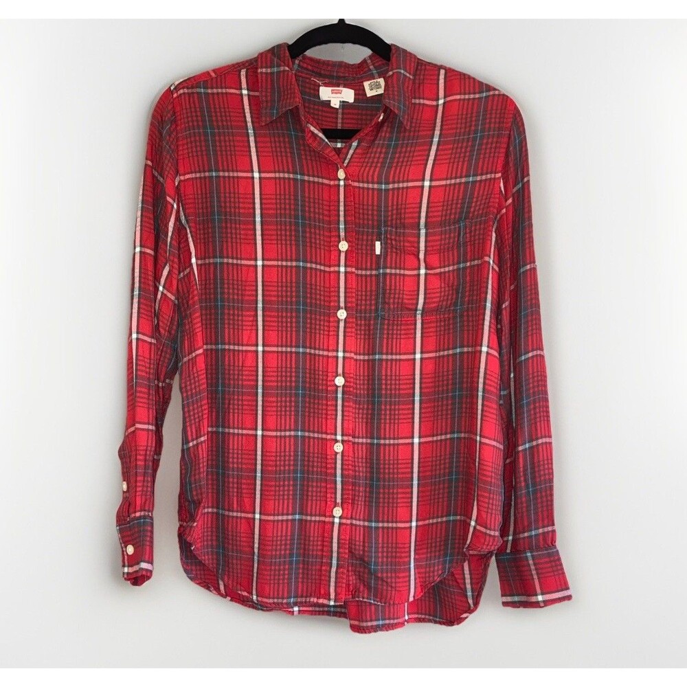Levi's Women's Medium Red Plaid Long Sleeve Button Up Soft Shirt